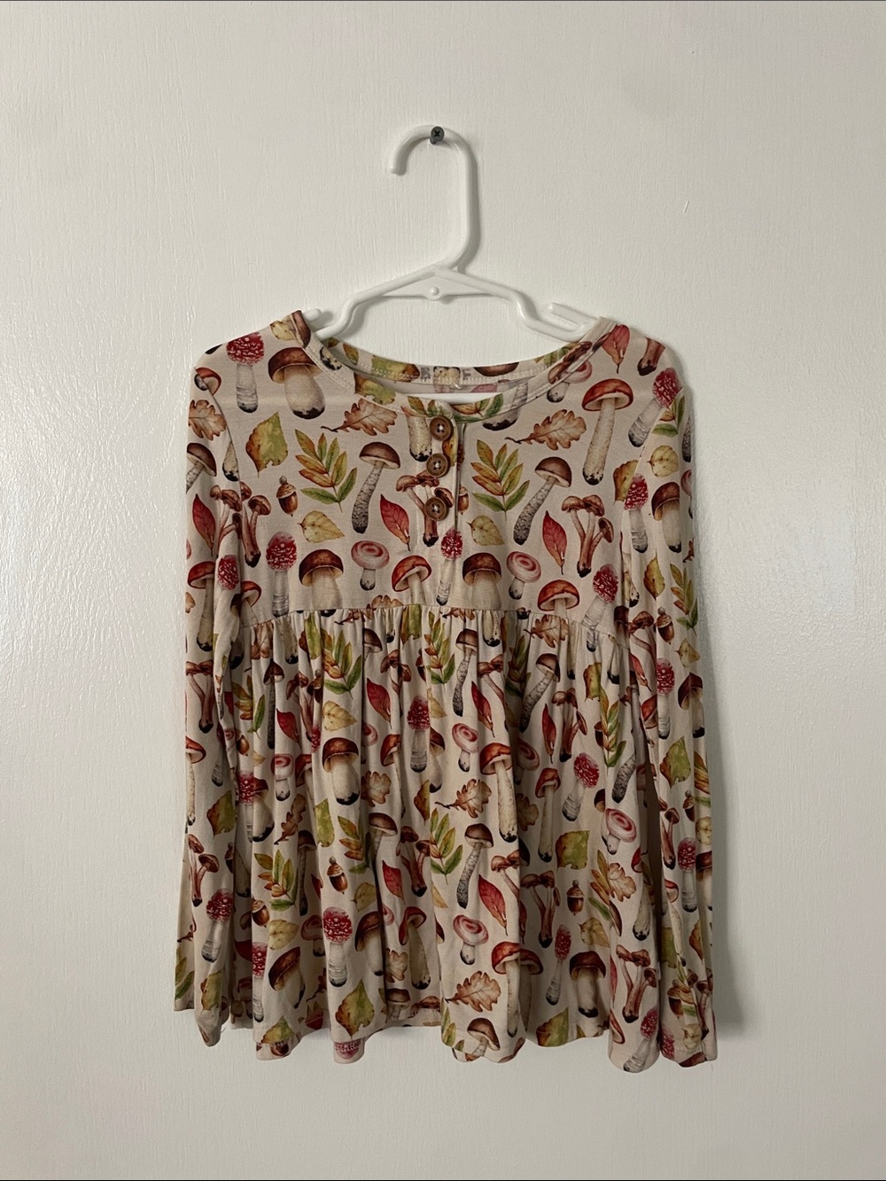 Girl’s Long-Sleeve Mushroom Print Peplum Top